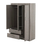 Armoire penderie 3 portes avec miroirs, étagères et 2 tiroirs
