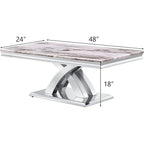 Table basse moderne de 48 po, table basse rectangulaire avec piédestal en X, tables basses pour salon