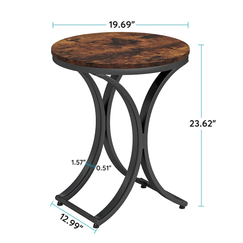 Petite table d'appoint ronde moderne, bout de canapé ou table de chevet avec structure en métal doré et plateau en bois d'ingénierie aspect marbre pour salon