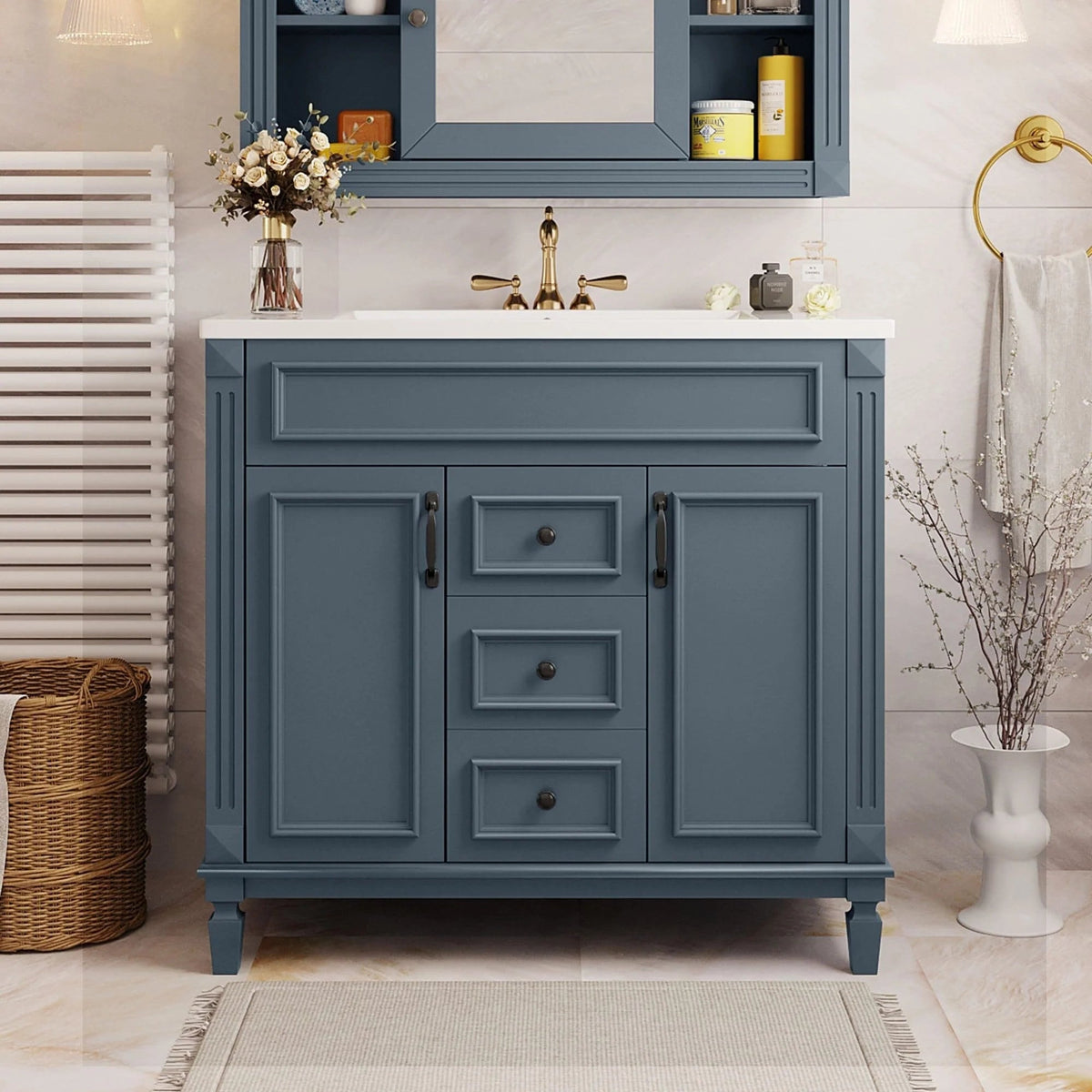 Meuble-lavabo moderne de 36 po avec vasque et armoire à miroir, 2 portes et 2 tiroirs