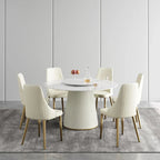 Table à manger ronde de 53 po pour 6 personnes avec plateau en pierre sintérisée et plateau tournant
