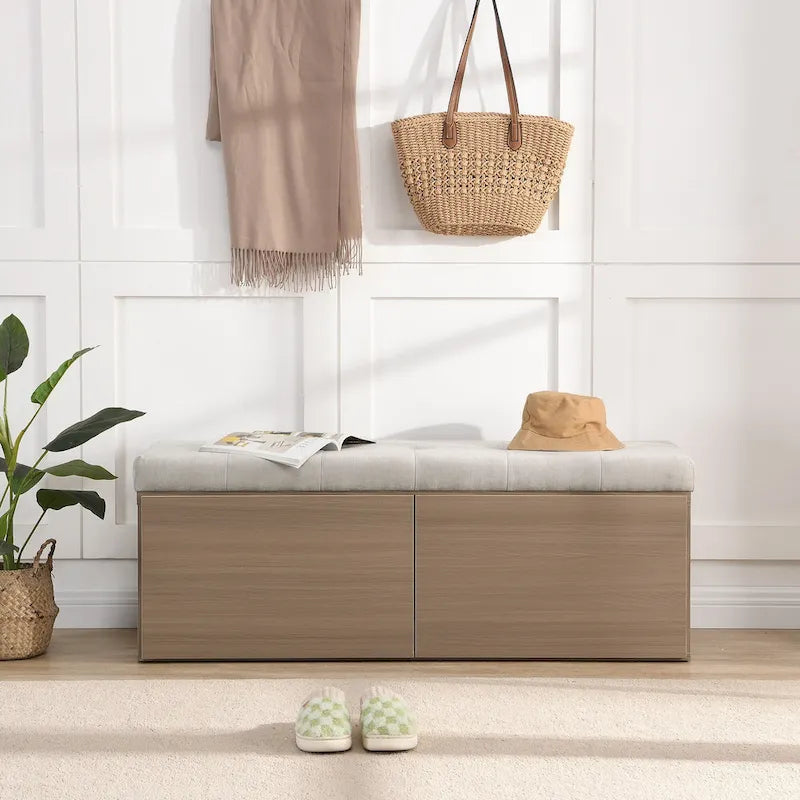 Banc de rangement pour chaussures, meuble à chaussures avec assise rembourrée et deux portes pour entrée