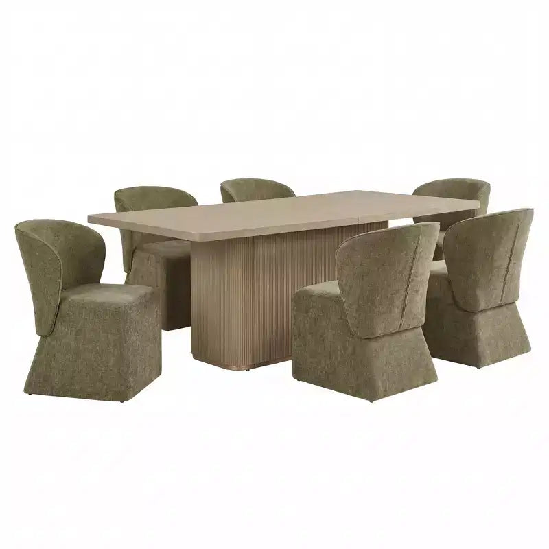 Ensemble de salle à manger Yutthana Modern 7 pièces en bois et métal avec chaises rembourrées