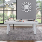 Table de billard Norwalk 2,13 m en ardoise, intérieure/extérieure, ensemble de salle à manger 6 places avec 4 bancs et accessoires, finition blanche