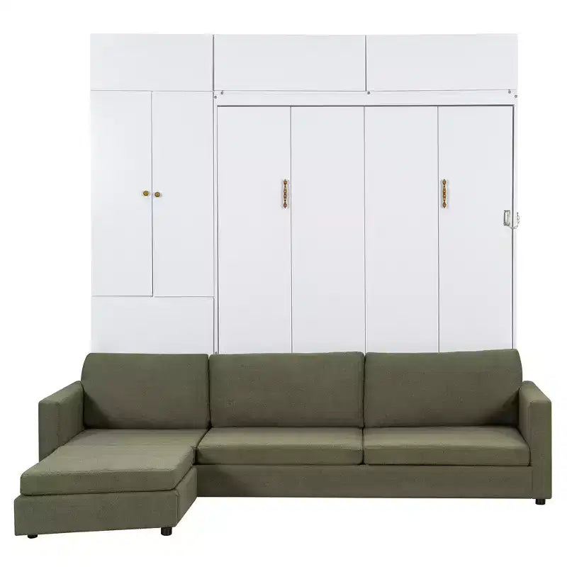 Lit escamotable Queen size avec canapé et armoire, Lit mural Queen en bois avec étagères, Lit escamotable pour chambre d'amis ou bureau