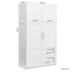 Armoire de rangement en bois blanc avec portes, tiroirs et tringle à vêtements