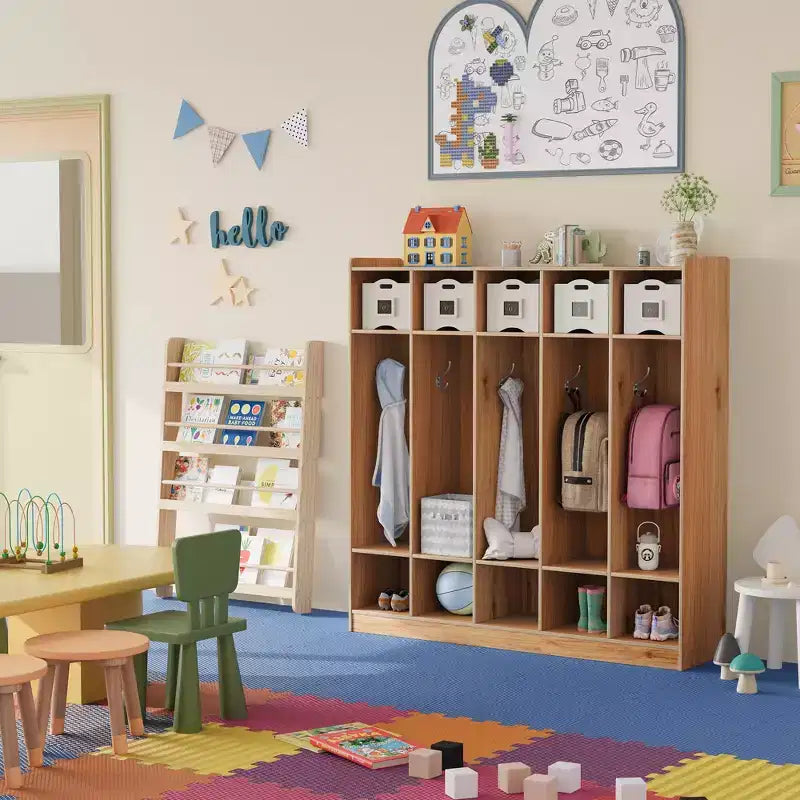 Vestiaire de classe 5 sections avec 10 casiers, organisateur de rangement avec 10 crochets pour la maison, l'école, la crèche, la maternelle
