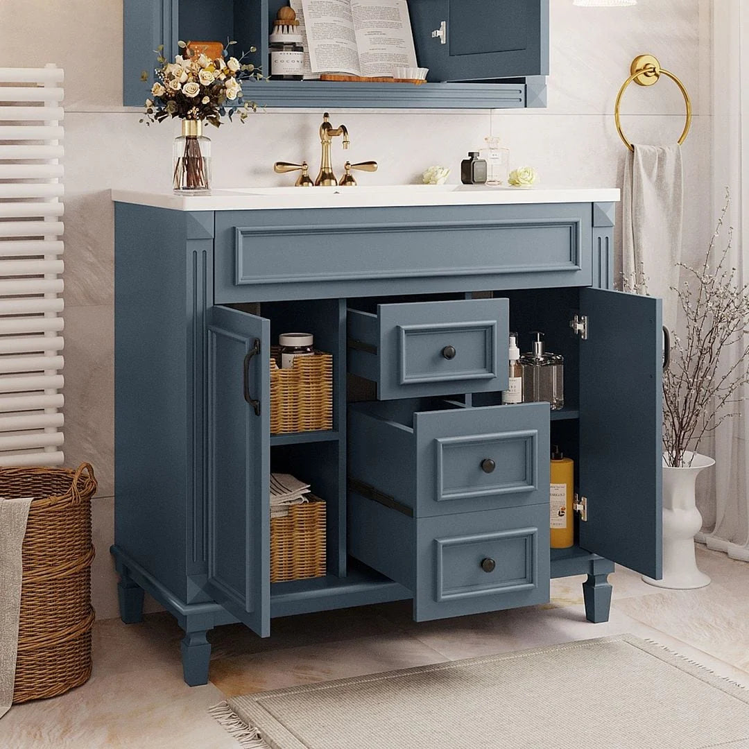 Meuble-lavabo moderne de 36 po avec vasque et armoire à miroir, 2 portes et 2 tiroirs