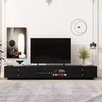 Meuble TV pour téléviseur de 95 pouces, console média extra-longue avec 2 portes et 4 tiroirs, grand meuble de rangement TV avec portes en verre cannelé