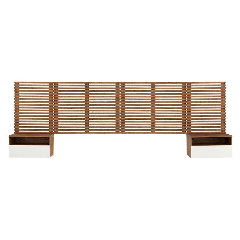 Rendu d'une tête de lit King murale et de tables de nuit modernes