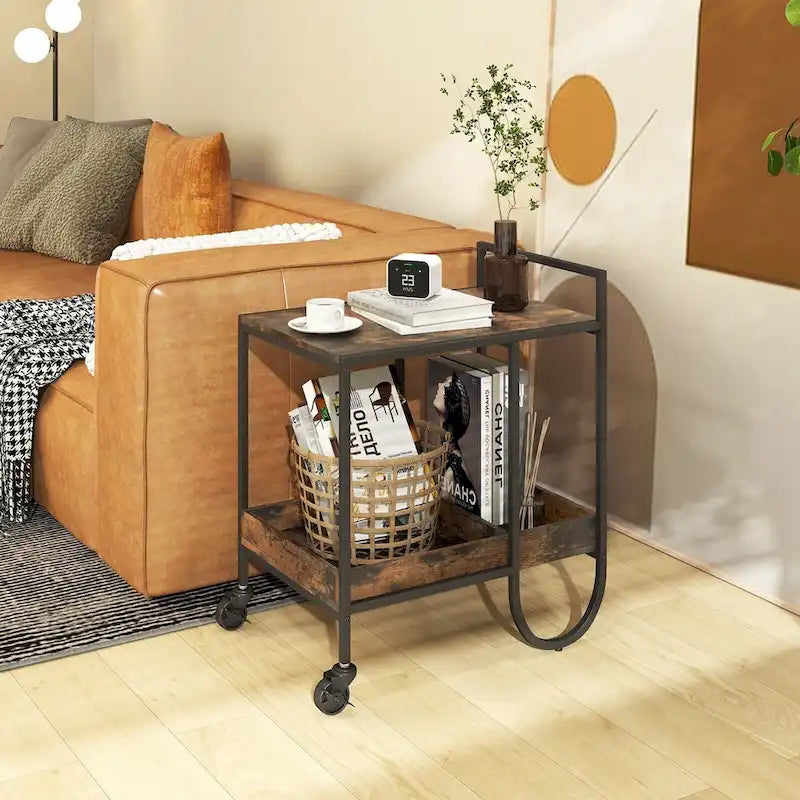 Desserte roulante de cuisine avec porte-bouteilles amovible en métal – Marron – 61 x 43 x 74 cm (L x l x H)
