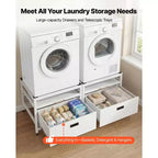 Socle de lave-linge et sèche-linge VEVOR, hauteur 57,4 cm, 73,6 x 73,6 cm, avec tiroir coulissant et espace de rangement, capacité de charge 362,9 kg, antidérapant, blanc