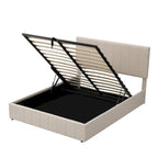 Lit plateforme rembourré Queen avec système de rangement hydraulique - Beige
