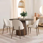 Ensemble de salle à manger rond 5 pièces, table à pied central de 46 po ton noyer et chaises rembourrées sans accoudoirs, pour coins-repas-Panipeachy