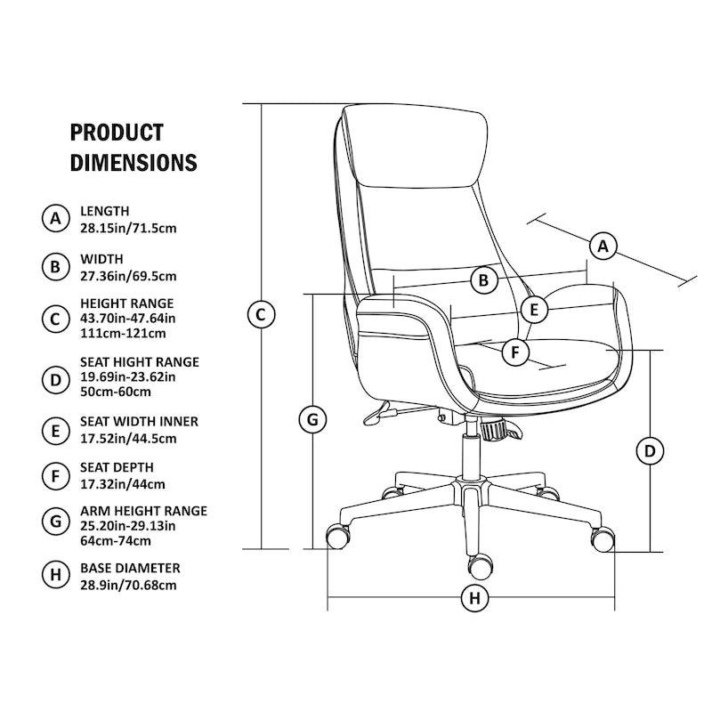 Fauteuil de bureau pivotant réglable en similicuir Glitzhome Mid-century 48 pouces