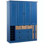 Armoire de cuisine autoportante haute Whisen 71, grand buffet de rangement pour salle à manger avec 4 portes pliantes, étagères et casiers à vin