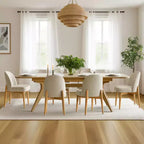 Ensemble de salle à manger 7 pièces, table à tréteaux extensible de 198-244 cm avec chaises rembourrées et pieds en bois massif - Panipeachy