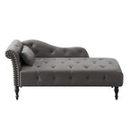 Chaise longue moderne de 154 cm avec revêtement en velours, boutons capitonnés, pieds en bois massif et clous de tapissier