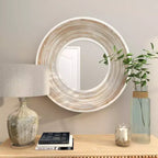 Miroir mural en bois 35x35 avec effet blanchi crème - Olivia & May : Aucun assemblage, cadre en MDF, usage intérieur