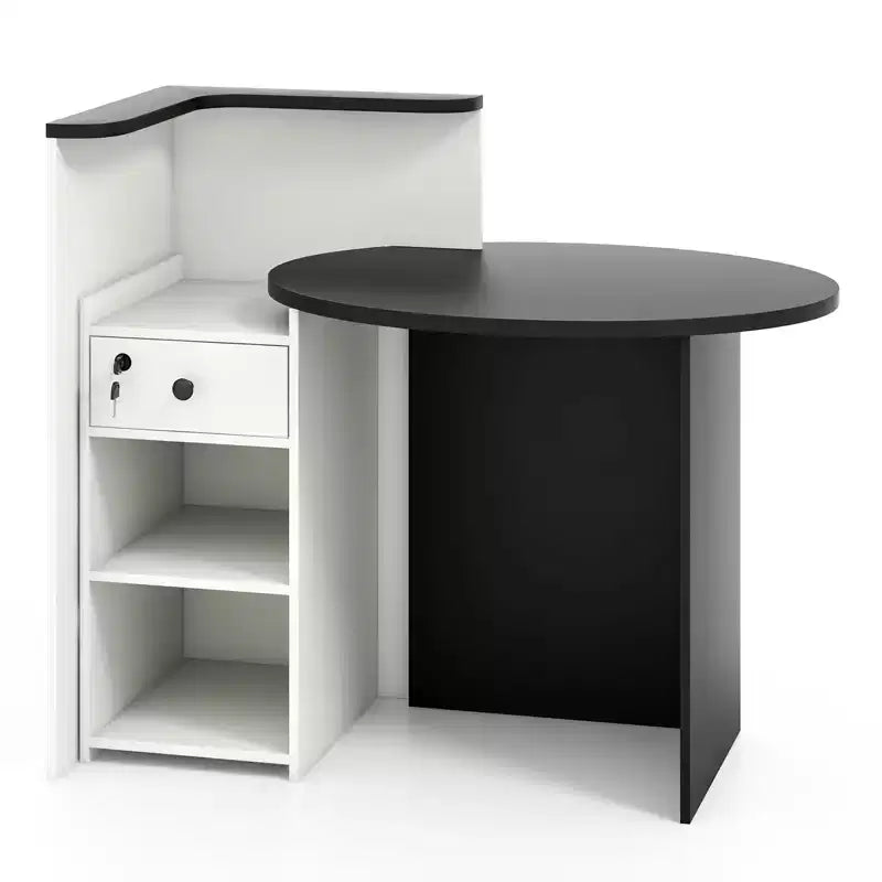 Costway Comptoir de Réception Bureau de Caisse avec Étagère Ouverte et Tiroir Verrouillable Blanc/Marron/Noir