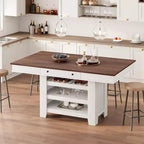 Îlot de cuisine de 60 pouces avec rangement, table îlot fixe de style ferme à 4 niveaux avec grand plan de travail pour la cuisine, la salle à manger, le salon