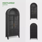 Meuble de rangement haut cintré de 71 po avec 2 portes en acrylique et étagères pour salon