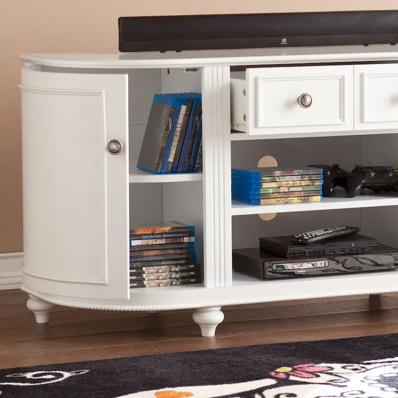 Meuble TV moderne style ferme SEI Furniture Wells, blanc, pour téléviseurs jusqu'à 46 pouces