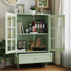 Meuble de rangement, Meuble bas en bois avec 1 tiroir et 2 portes vitrées, Buffet de style rustique avec rangement pour salon