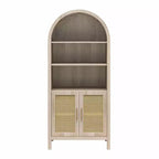 Meuble de Rangement Bohème à Arches avec 2 Portes en Faux Rotin, 5 Étagères Réglables pour Salon, Cuisine, Beige