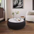 Table basse ronde moderne Okak avec plateau en marbre et côté en cuir, table d'appoint à la mode pour salon, chambre à coucher