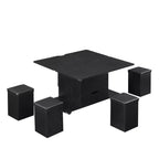Table basse relevable multifonctionnelle et moderne avec rangement dissimulé, 4 tabourets et roulettes, parfaite pour les espaces de vie modernes.