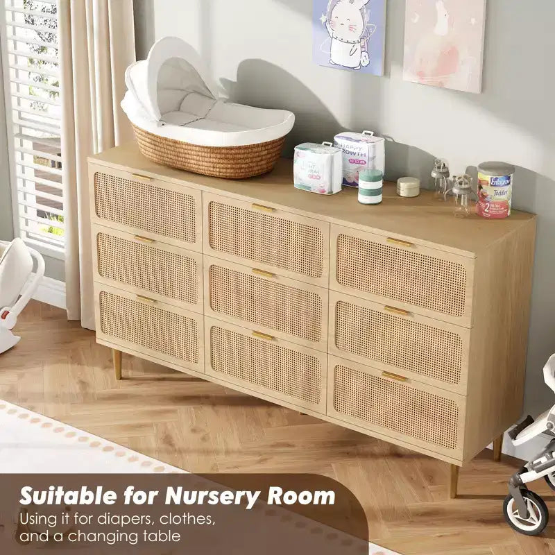 Commode en rotin pour la chambre, meubles à tiroirs grande capacité pour le rangement, adaptés au salon, à l'entrée et à la chambre d'enfant.
