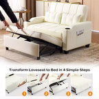 Canapé-lit convertible inclinable en cuir rembourré « Cats Claw » avec coussins pour petits espaces