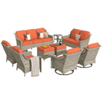 Ensemble de conversation de jardin 9 pièces XIZZI avec fauteuil pivotant
