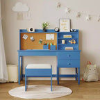 Ensemble bureau et chaise pour enfants, table d'étude en bois avec plateau inclinable réglable, tiroirs et tableau en liège - Ensemble de bureau scolaire pour enfants