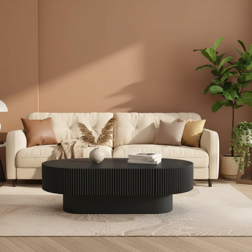 Table basse ovale avec piètement cannelé pour le salon