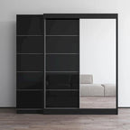 Armoire 2 portes avec miroir, façade vitrée, 2 personnes (Gris / Noir / Blanc)