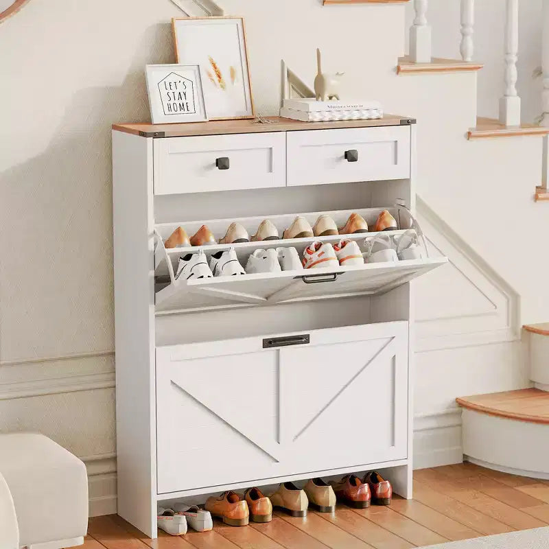 Meuble de rangement à chaussures mince avec 2 tiroirs et 2 portes autoportant