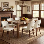 Chaises de salle à manger en bois, 6 pièces, Chaises de cuisine à dossier creux rembourrées en tissu avec patins réglables, pour cuisine et salle à manger, Blanc