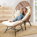 FINCATI Fauteuil Œuf d'intérieur, Fauteuil Œuf d'extérieur 200 kg, Fauteuil Œuf surdimensionné avec pouf, Fauteuil Œuf de luxe confortable avec repose-pieds