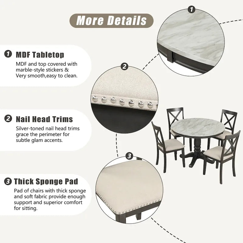 Ensemble de table à manger et chaises 5 pièces pour 4 personnes