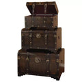 Lot de 3 malles en bois traditionnelles marron - Olivia & May : Finition vieillie, aucun assemblage requis, rangement décoratif