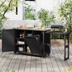 Îlot de cuisine extérieure de 198,9 cm avec comptoir en acier inoxydable, station de barbecue pliable et armoires de rangement, noir