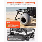 Chariot de plage VEVOR avec grandes roues pour le sable, plateau de chargement de 45,7 x 38,1 cm, chariot de plage pliable avec roues ballon de 30,5 cm, capacité de charge de 75 kg, noir