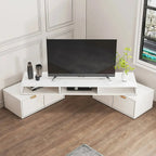 Meuble TV d'angle moderne blanc avec 2 tiroirs et rangement ouvert