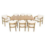 Ensemble de salle à manger d'extérieur rustique Christopher Knight Home Irene 9 pièces en bois d'acacia avec chaises à dossier incurvé et coussins