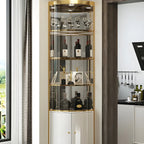 Vitrine d'angle arrondie en métal doré, verre et finition brillante Glam