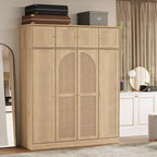 Armoire penderie grande capacité à 8 portes de 180 cm de haut avec tringle, étagères réglables et portes décoratives en rotin