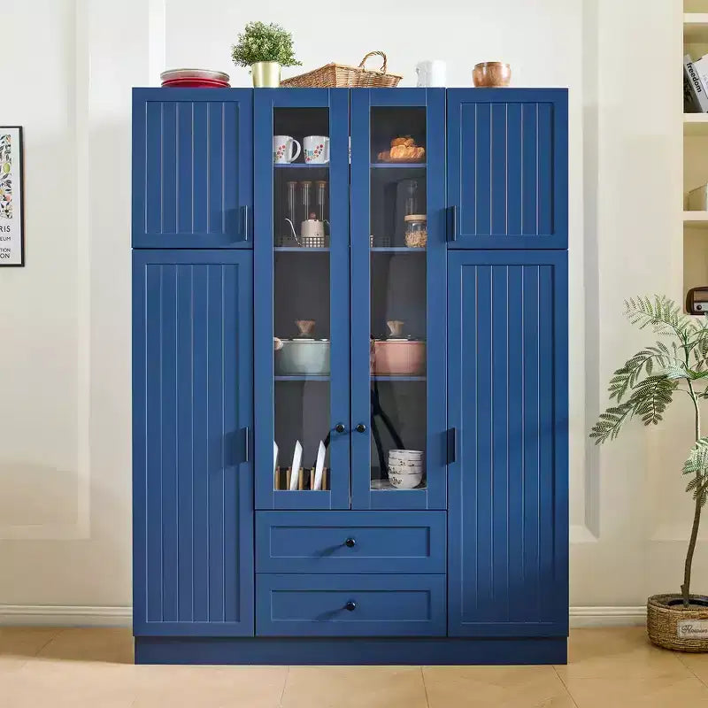 Armoire de rangement de cuisine sur pied Whisen 71H, grand buffet de salle à manger avec 6 portes et étagères réglables