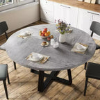Table de salle à manger ronde pour 4 à 6 personnes, table de cuisine de 120 cm avec étagère de rangement, table à manger en bois avec base en métal pour salon, sans chaises